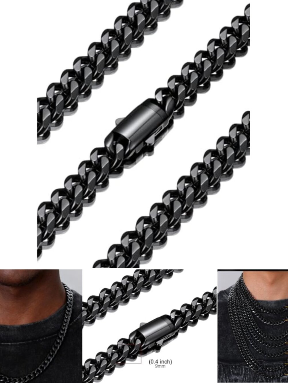 Mens Stainless Steel Cuban Link Chain Necklace 22 Inch Gift Box